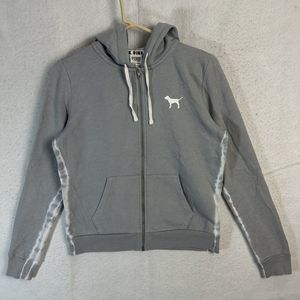 Pink By Victoria Secret Full Zip Up Hoodie Womens Small Tie Dye Sleeve Dog Logo